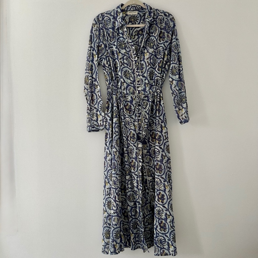 Maison Hotel Roberta Dress Vintage Blue and Ivory  Size XL - Picture 4 of 11